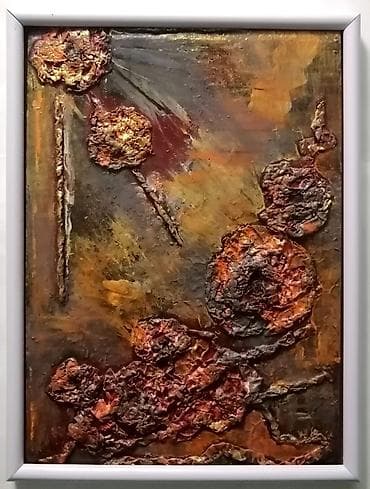 Uramljena umetnička slika na ogledalu 20x14cm, rađena akrilnim bojama