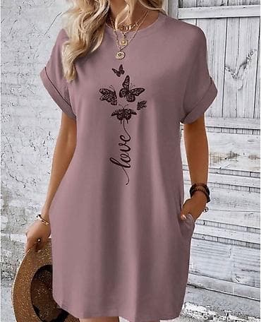 Haljine: Ženska ležerna mini haljina sa kratkim rukavima i džepovima. Ravan — 6