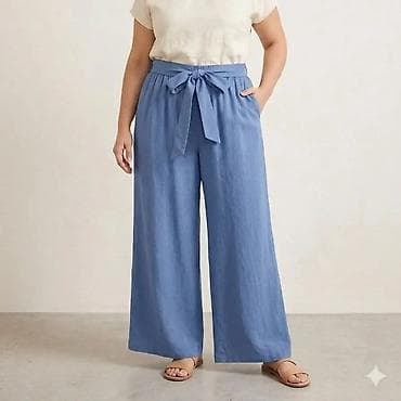 tople kape: Ženske široke pantalone sa pojasom na vez - Kroj: široke nogavice — 2