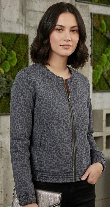 Ženska jakna sa leopard printom – siva - Moderan bomber kroj sa