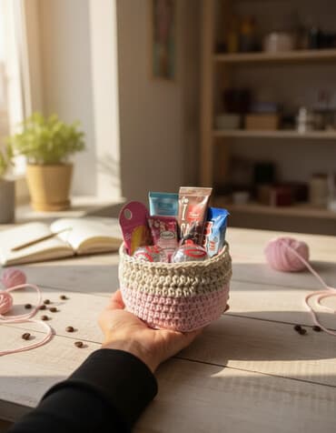 Ručne heklane korpice – poklon set Opis: - Unikatna, ručno rađena