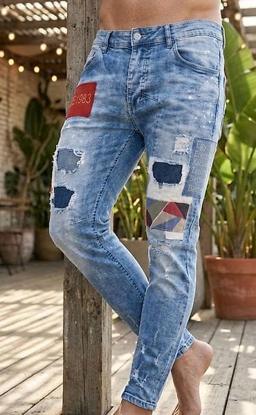 lacoste duka: Muške skinny farmerke sa patchwork detaljima - Svetloplava, izbledela — 1