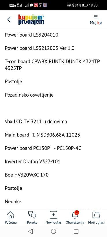 Delovi za LCD televizore – Colossus 32" CSS-10100 i Vox LCD TV 3211
