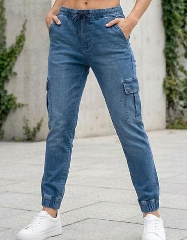 postava za torbe: Ženske cargo jogger farmerke - Materijal: svetloplava teksas tkanina — 1