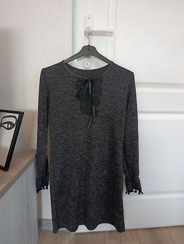 Siva pletena tunika/haljina sa dugim rukavima - Boja: tamno siva