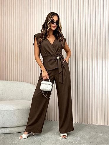 Kompleti: Elegantnan komplet – bluza na preklop i široke pantalone 3000 din S M — 7