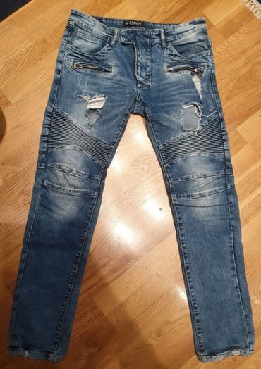 muske helanke za zimu: BALMAIN muške farmerke, broj 32. Struk 44 cm dužina spolja 103 cm — 2