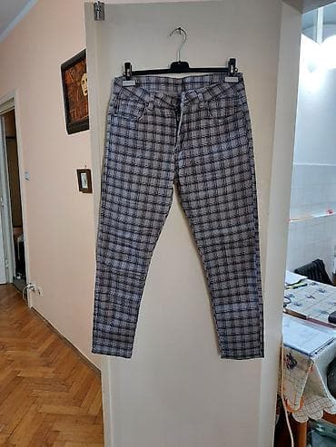 Trousers: Muške karirane pantalone – slim/skinny kroj - Dizajn: sivo-crni — 4