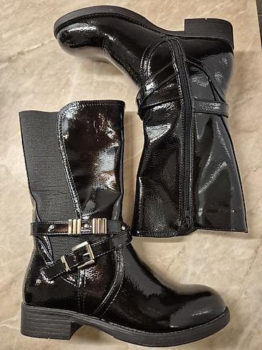 Lakovane dečije ženske čizme do polovine lista, lak-koža visokog