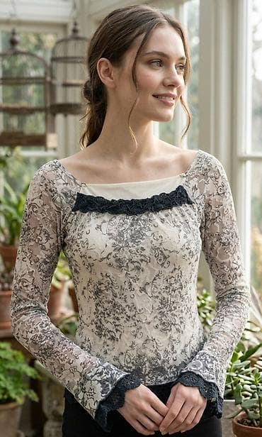 Romantična ženska bluza sa dugim rukavima i vintage floralnim printom