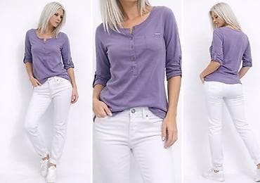 haljine boho stil: Ženska majica sa 3/4 rukavima – ljubičasta - Kroj: ležeran, blago — 1