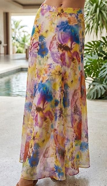 srca sa natpisima: Duga, lepršava suknja sa cvetnim akvarel printom - Kroj: maxi dužina — 1
