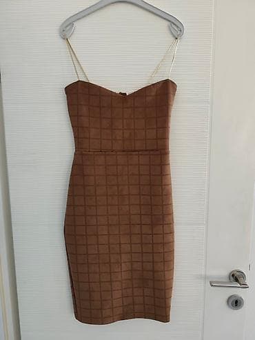 BLONDY braon haljina sa tankim zlatnim bretelama i kariranim dezenom na lalafo.rs BLONDY braon haljina sa tankim zlatnim bretelama i kariranim dezenom