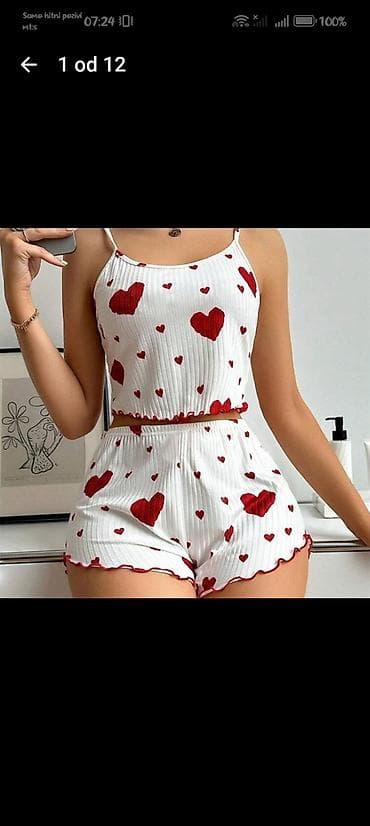 Muška obuća: Ženski komplet za spavanje/druženje – top na tanke bretele i šorts - — 1