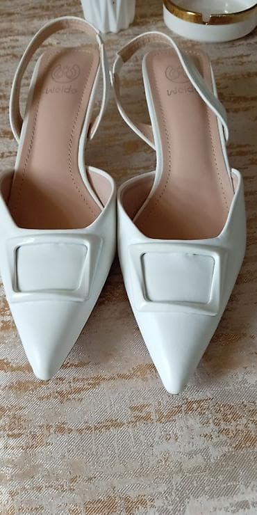 Salonke: Elegantne ženske slingback cipele – ČISTO BELA BOJA - Model: špicasti — 2