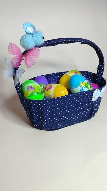 Rasveta: Uskršnja dekorativna korpica sa jajima - Tkanina: tamnoplava sa — 3