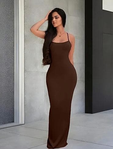 Haljine: Duga uska haljina u čokoladno braon boji - Kroj: maxi dužina — 2