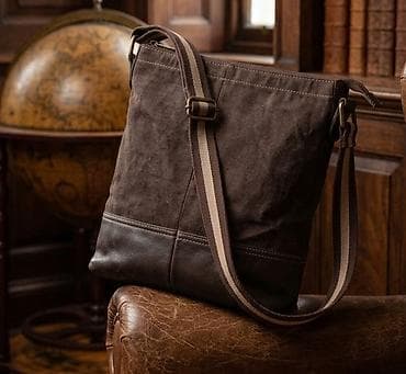 Torba preko ramena – braon platno i koža - Materijali: kombinacija