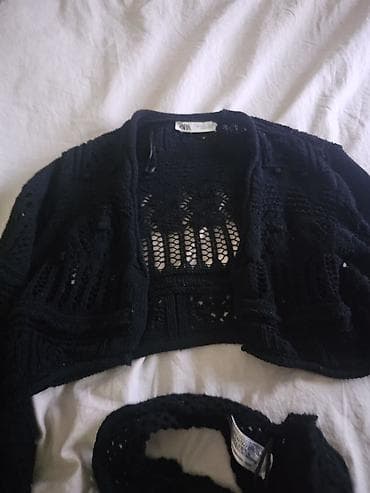 ZARA pleteni komplet u crnoj boji - Komadi: kratki otvoreni kardigan