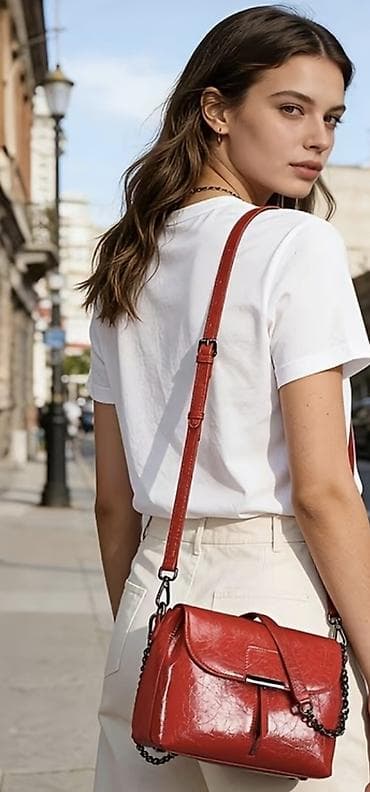 privezak ljubav vera nada: Teksturirana kožna crossbody torba – Cherry Red - Elegantna torba — 4