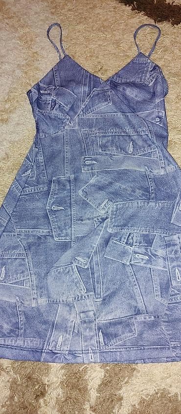 prsluk s: Haljina na bretele sa printom “patchwork” džinsa - Model: slip — 2