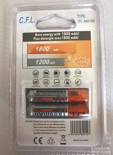 kristal valjevo nozevi cene: Punjive AAA baterije 2 kom - 1800 mAh Punjive baterije model AAA — 2