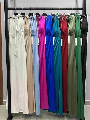 plave duge svecane haljine: Duga večernja haljina sa visokim prorezom i vezivanjem oko vrata - — 4