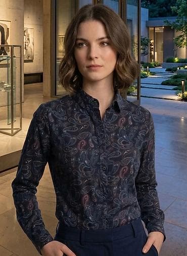 Ženska košulja sa paisley printom - Kroj: klasičan, ravna linija, dug