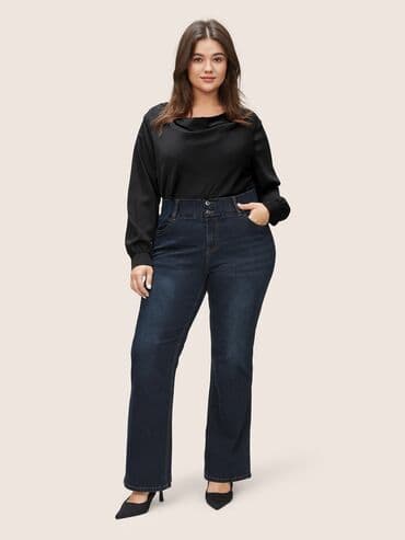 pantalone batajnica: Teksas, Visok struk, Zvoncare — 3