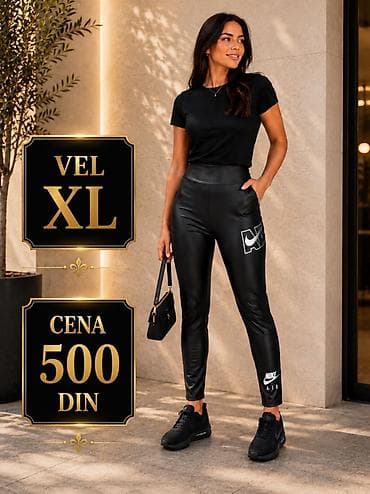 Ženske crne helanke sa visokim strukom, efekat kože. Slim kroj, dužina