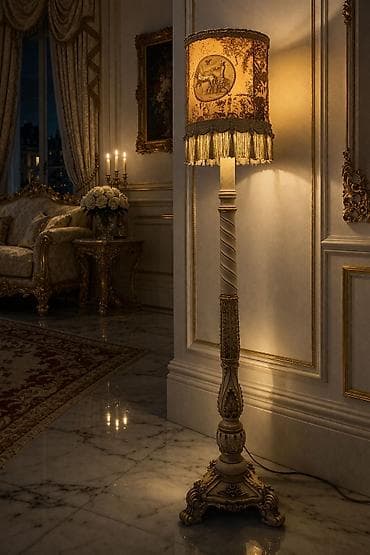 Podna lampa u klasičnom/rokoko stilu - Materijal: masivno drvo sa