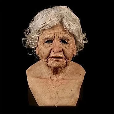 Kupaći kostimi: Ultra-realistična maska starije gospođe – celoglava, sa ramenim — 3