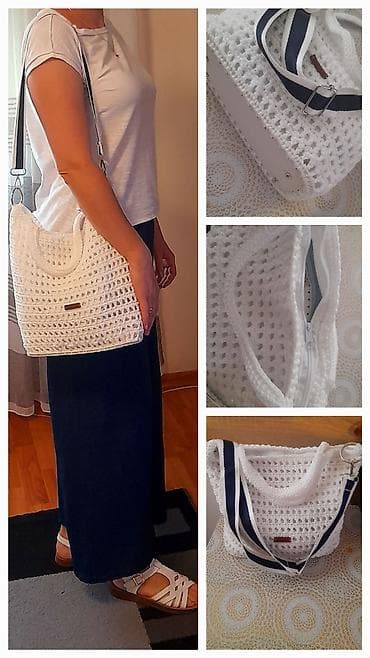 armani torba: Ručno heklana bela torba sa postavom i rajsferšlusom. Prostran — 1