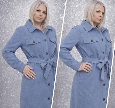 ogrtac preko kupaceg: Damski kaput/kaput-haljina u svetloplavoj boji. - Kroj: midi dužina — 2