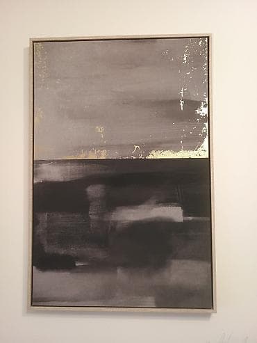 stilski namestaj prodaja: Apstraktna zidna slika u sivo‑crnoj paleti sa zlatnim akcentima - — 2