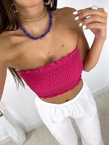 blackpink majica: Ženski top bez naramenica – smock elastični kroj
950 din
S M L — 7