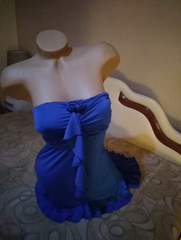 Women's Clothing: Plava asimetricna haljina sa karnerom .M vel.Napred kraca nazad duza — 1