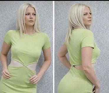 Zelena mini haljina s izrezima u struku - Model: uska mini haljina sa