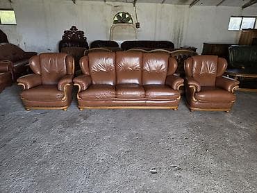 dvosed i dve fotelje: Kožna garnitura za dnevni boravak – set 1 - Sastav: trosed sa tri — 1