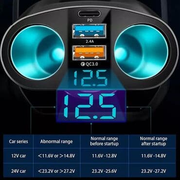 zastita za soferku: Dvodelni Spliter Auto upaljac 12V-24V, PD QC3.0, 2 USB Dvodelni — 6