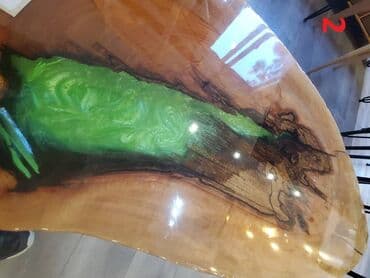 Stolice: Slika 1-2-3-• Ploča Stola od punog drveta Mazera sa zelenom epoxy — 5