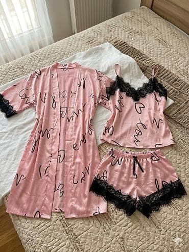 cipele nike: Set satenske kućne pidžame/kimona – 3 dela, veličina XL - Materijal — 1