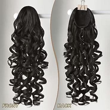 slike od cirkona: Ekstenzija za rep – duga talasasta/kovrdžava sintetička kosa u crnoj — 5