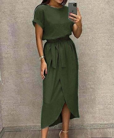 ugg crne kratke: Ženska midi haljina sa pojasom – više boja - Kroj: ravna silueta sa — 2