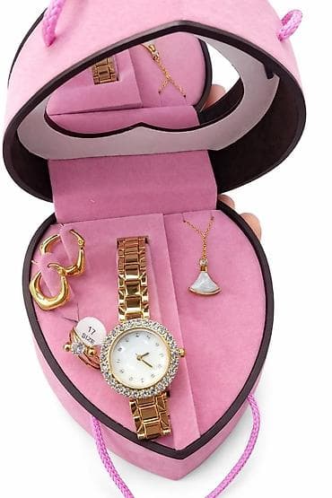 Elegantni ženski set nakita i sata u poklon kutiji u obliku srca