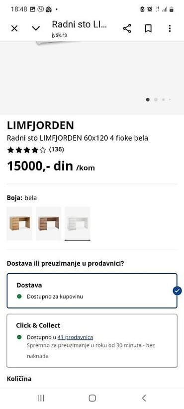 polovni stolovi: Radni sto LIMFJORDEN – bela boja, 60 x 120 cm, 4 fioke. - — 4