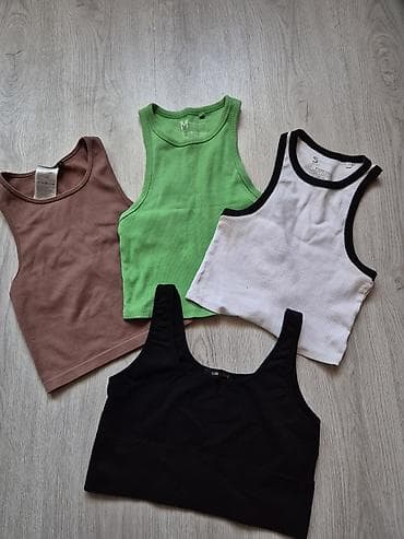 crno bela majica: Set kratkih topova i top majica bez rukava 1) Braon top bez rukava — 1