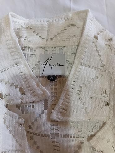 asimetrične tunike: Bela heklana košulja/kimono sa resama - Materijal: mrežasta heklana — 8