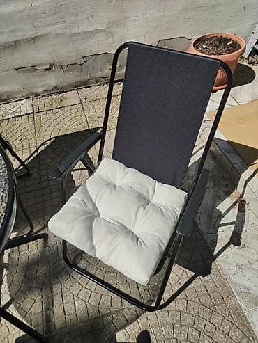 lounge stolice: Baštenski set – sto, 4 stolice i suncobran - Okrugli sto sa — 7