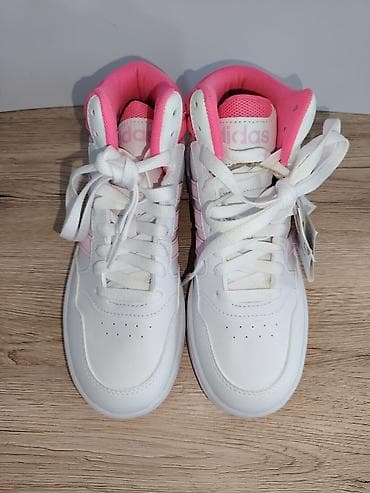 lancic na engleskom: Adidas srednjevisoke patike – dečiji/ženski model u beloj boji sa roze — 1